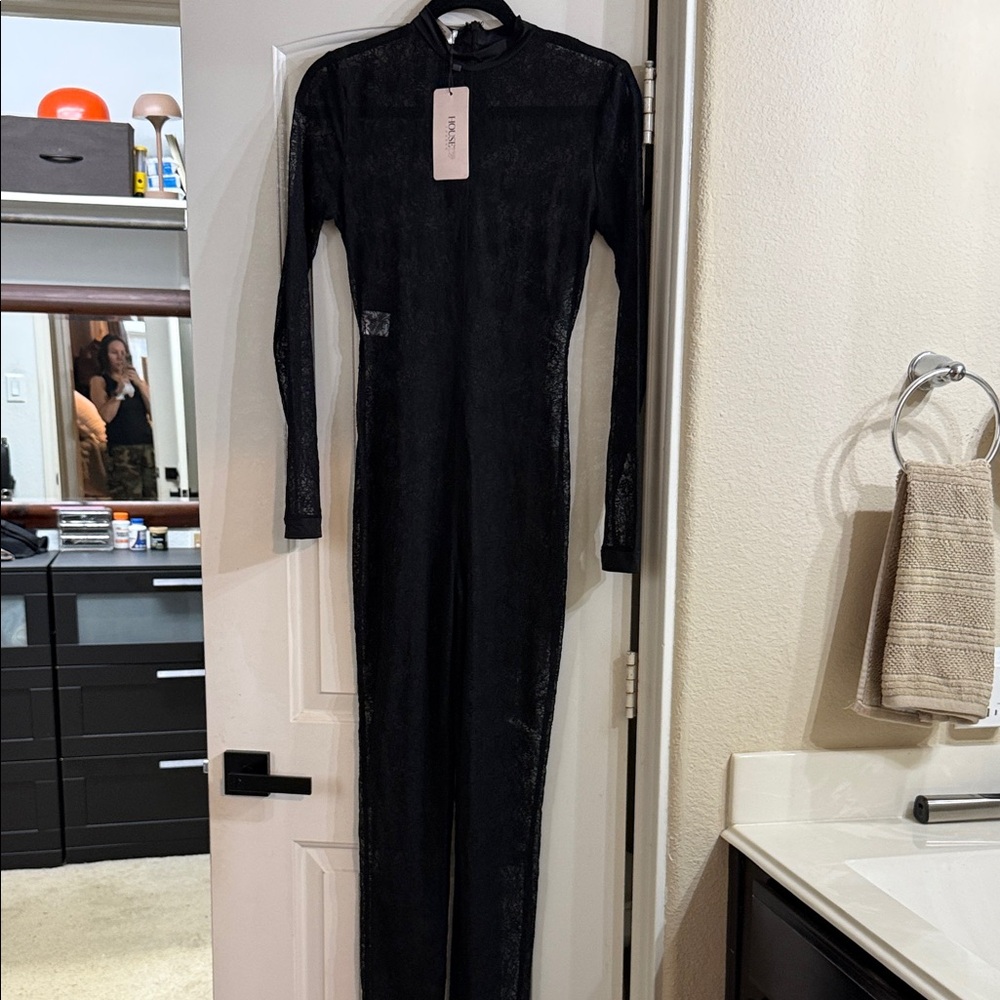 House of CB Black Long-Sleeve Sheer onesie size S